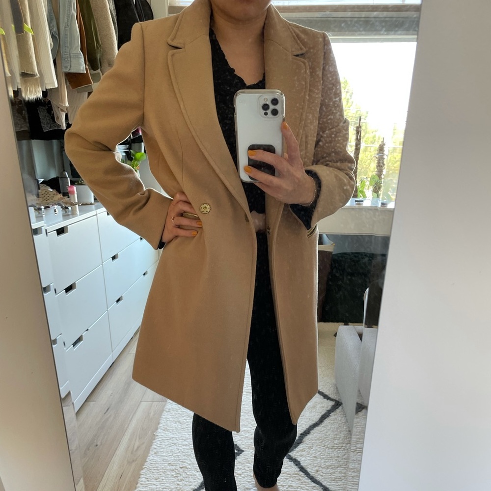 Topshop camel snap button coat